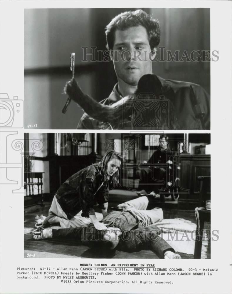 1988 Press Photo The cast in scenes from "Monkey Shines An Experiment in Fear."