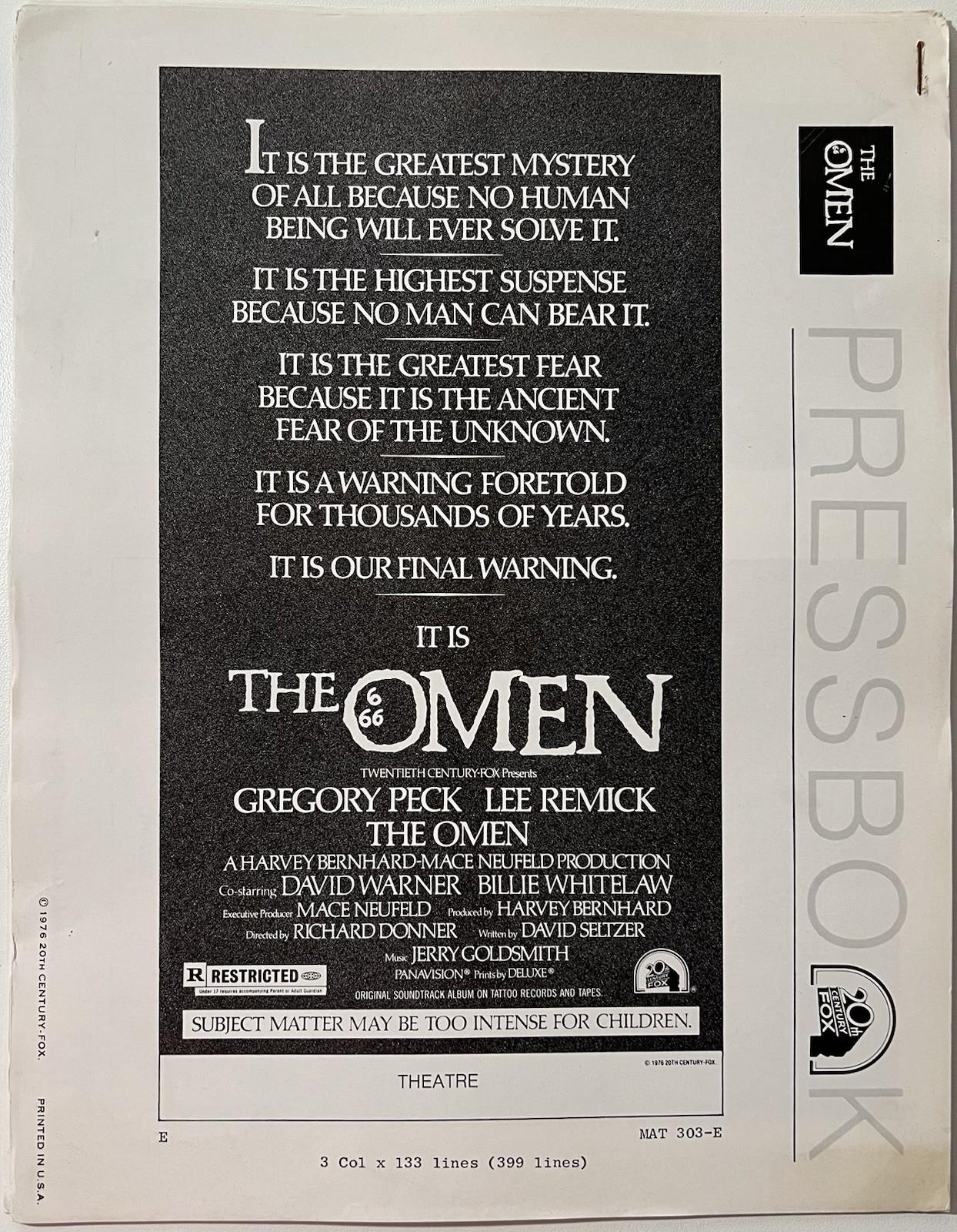 The Omen (1976) Original Theatrical Pressbook 17 Pages VG+
