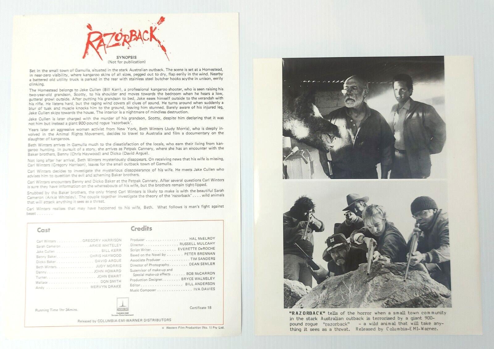 RAZORBACK ORIGINAL UK FILM PUBLICITY PRESS KIT STILLS 1984