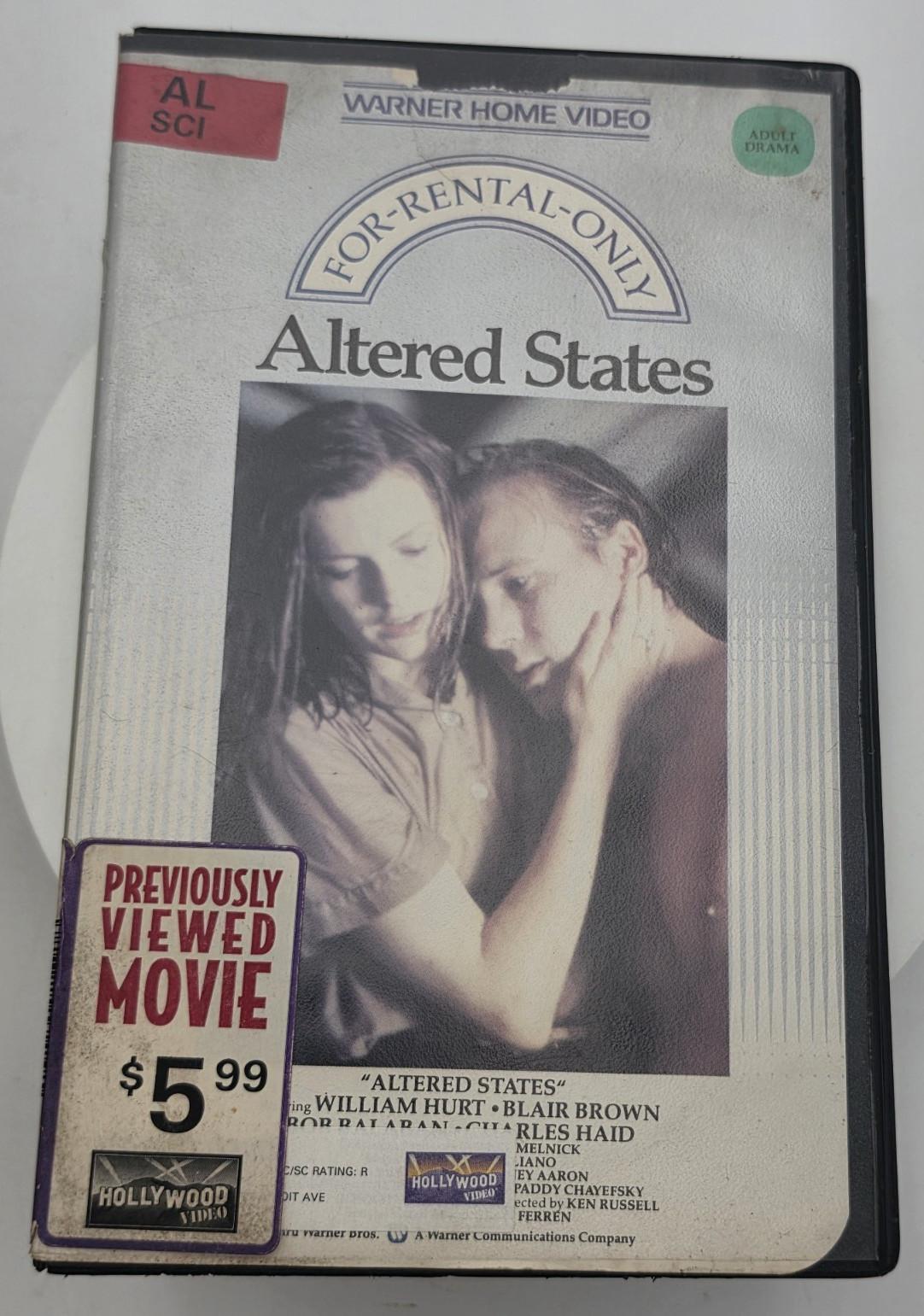 Altered States - VHS 1980 - RARE - Hollywood Video Clamshell