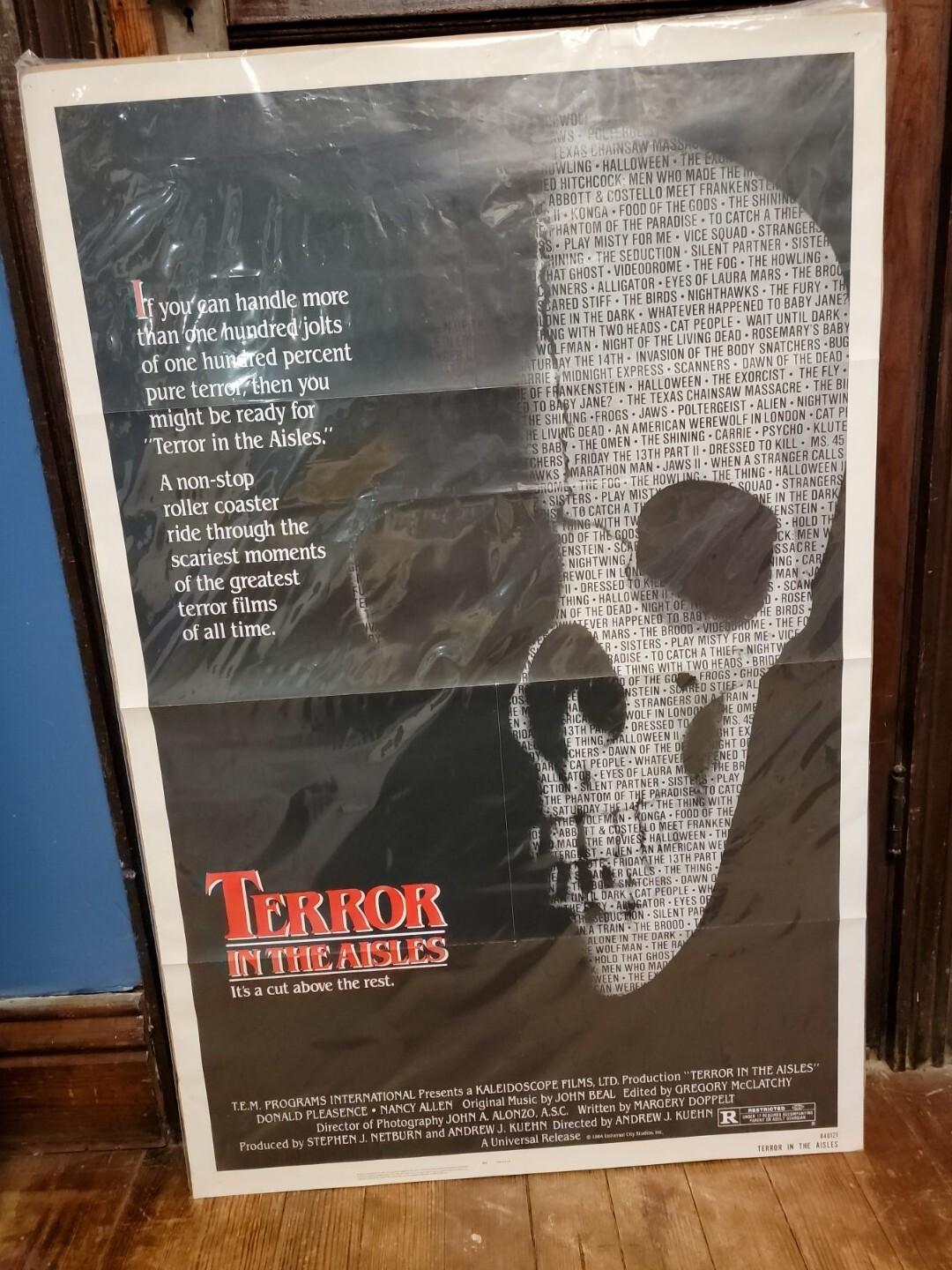 1984 TERROR IN THE AISLES FILM MOVIE POSTER RARE HALLOWEEN HORROR 41X27 VTG OG