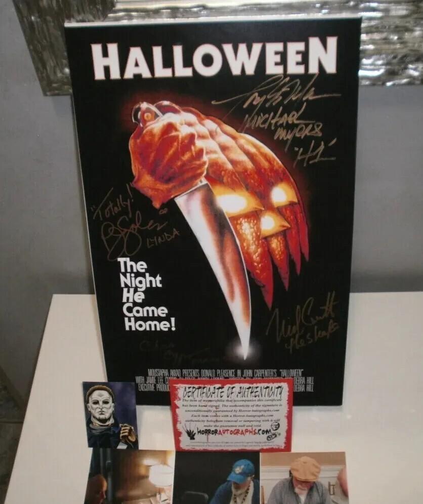 Halloween (1978) Rare Cast Signed Poster COA Horror John Carpenter Michael Myers