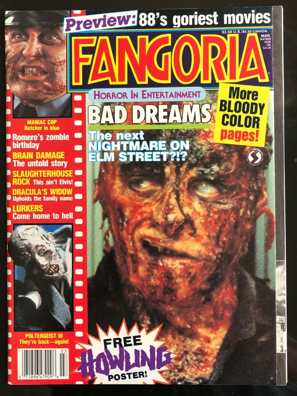 FANGORIA MAGAZINE 72 1988 BAD DREAMS MANIAC COP BRAIN DAMAGE VINTAGE UNREAD MINT