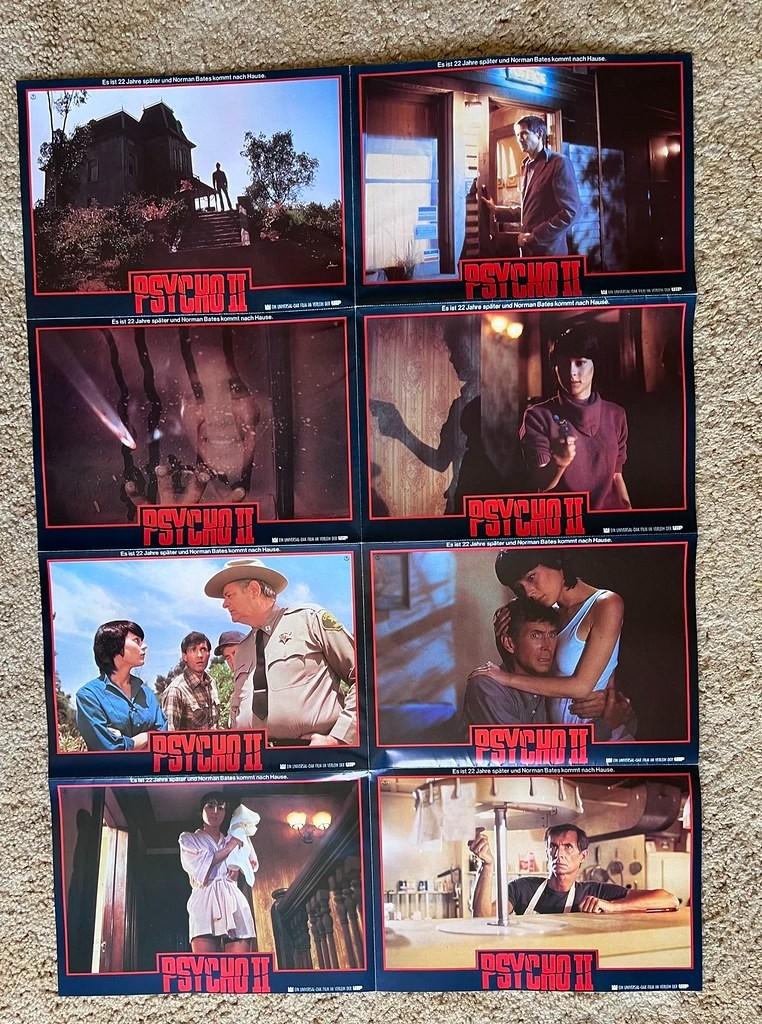 Set of 8 Psycho II 1983 Uncut German Lobby Cards 23.5x33 Horror Anthony Perkins