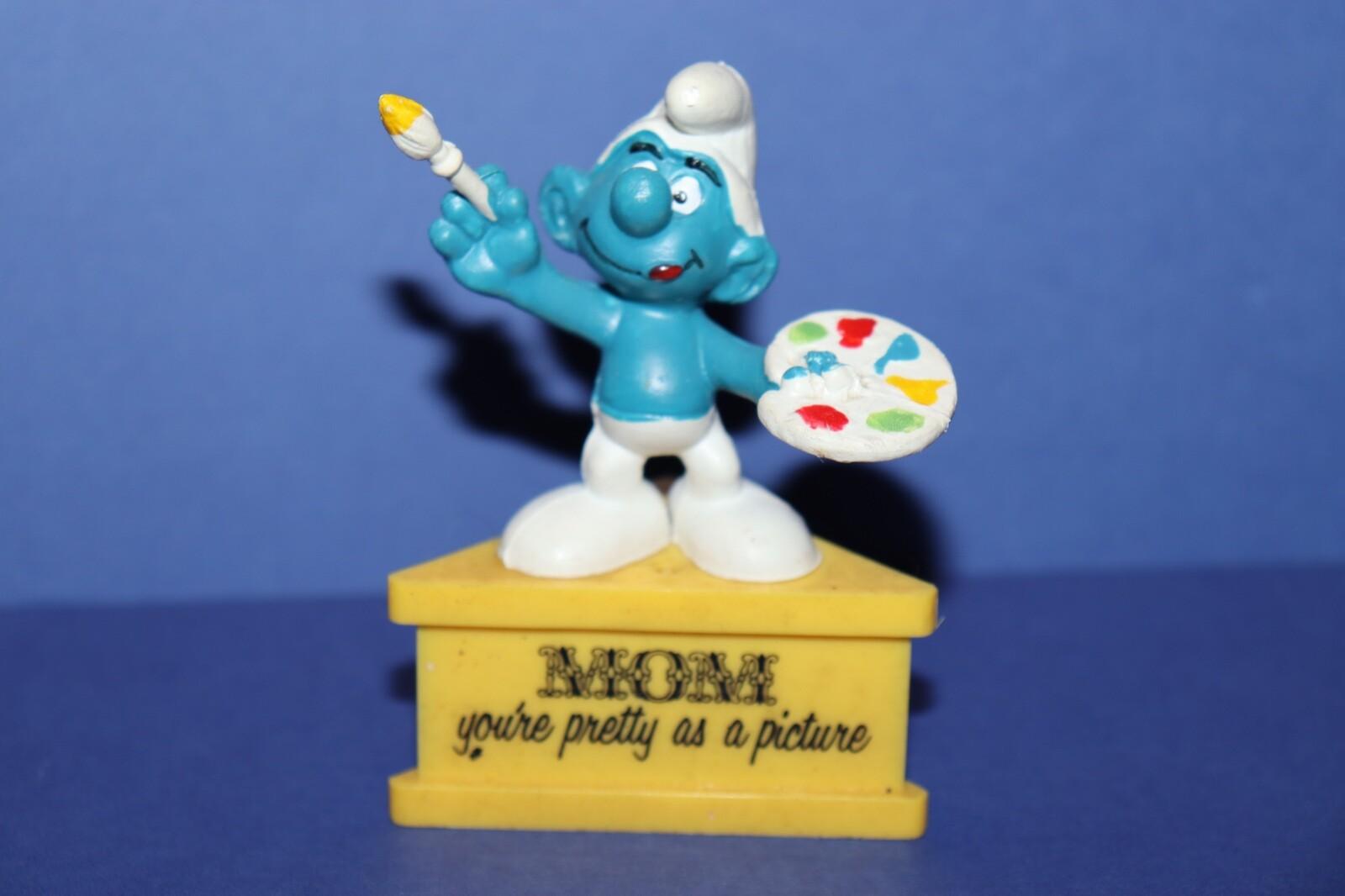Smurfs MOM Mother's Day Smurf-A-Gram Painter Vintage Rare Figurine on Stand