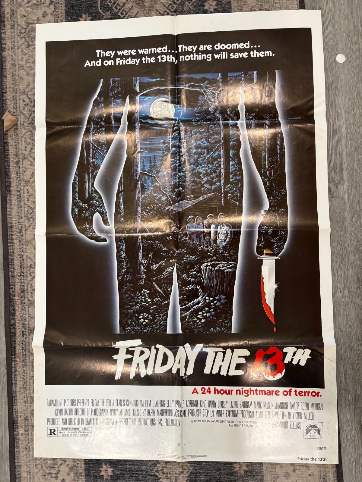 1980 Friday the 13th Original Theatre One Sheet Movie Poster Folded 27x41