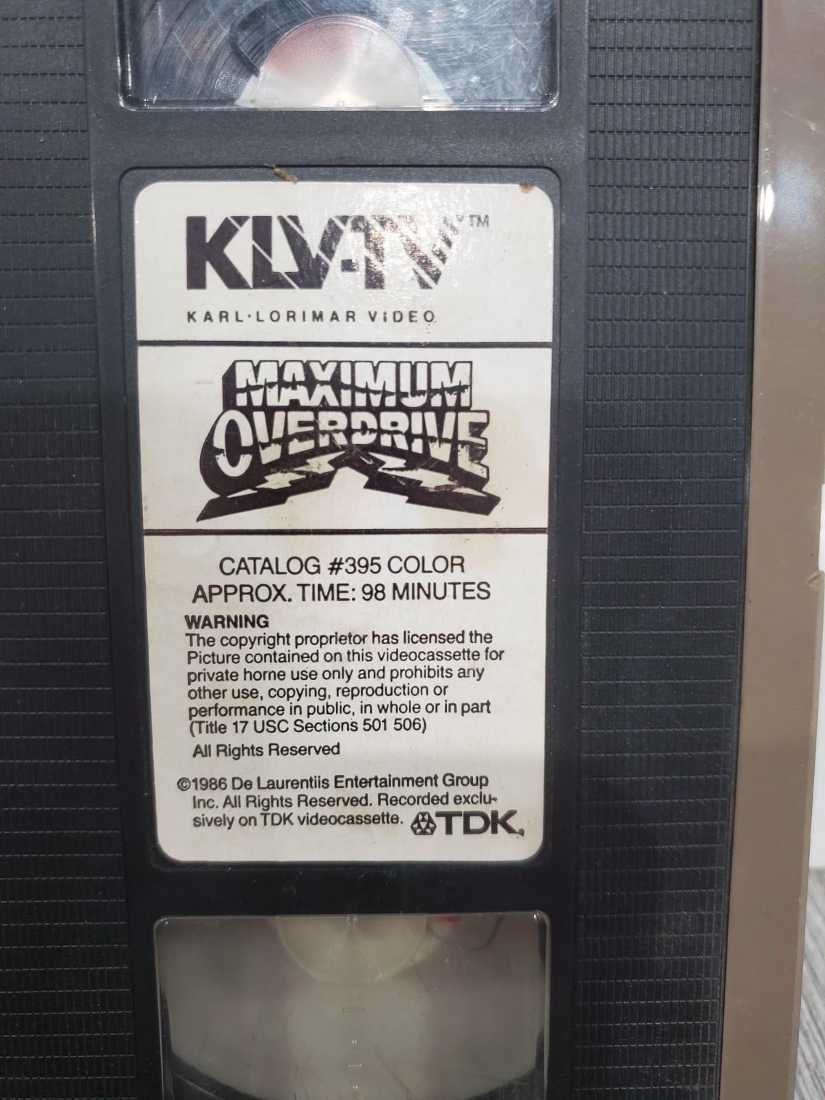 Stephen King Maximum Overdrive VHS 1986 Vintage 1980s Horror Sci Fi Movie NO BOX