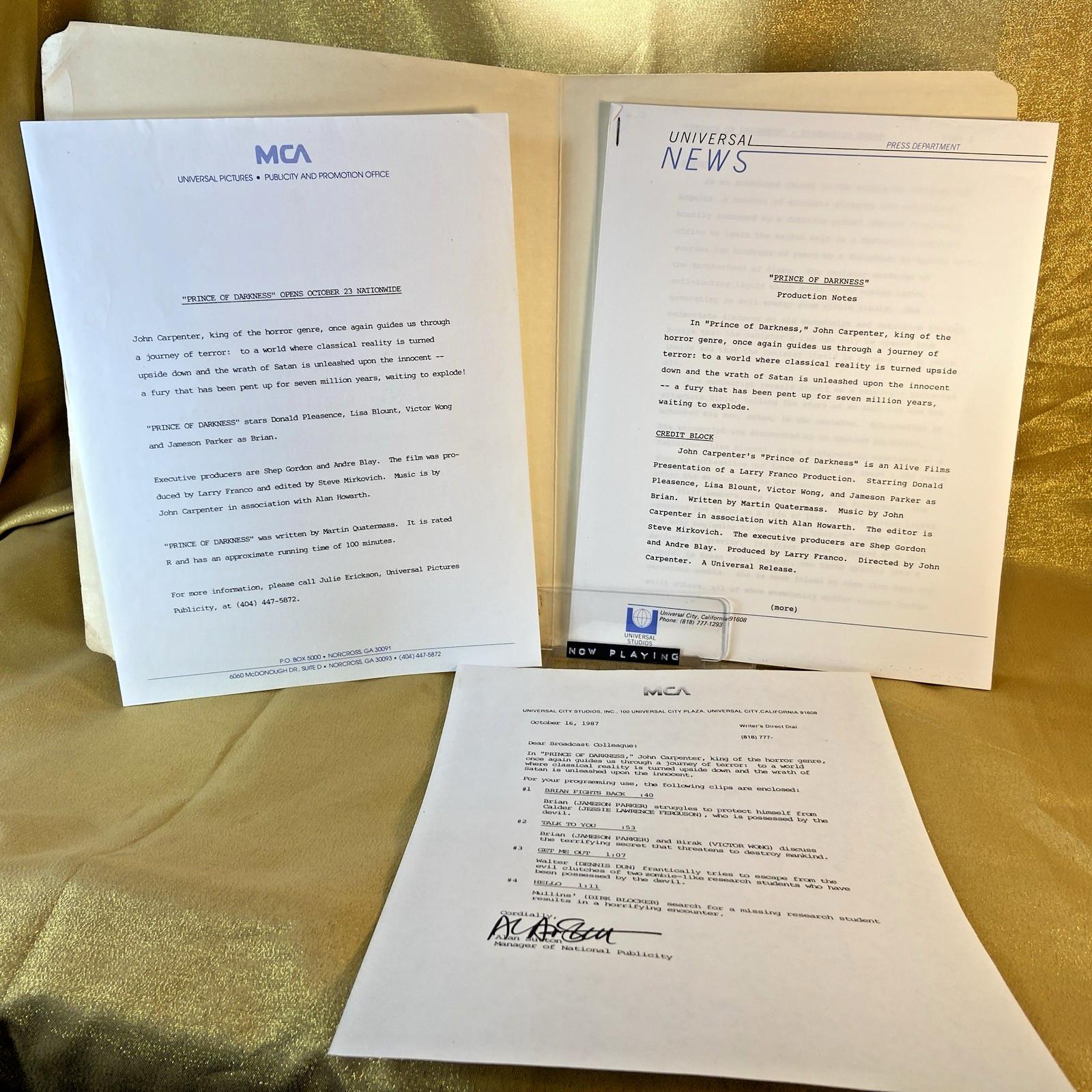 PRINCE OF DARKNESS 1987 Press Kit / Notes John Carpenter Horror