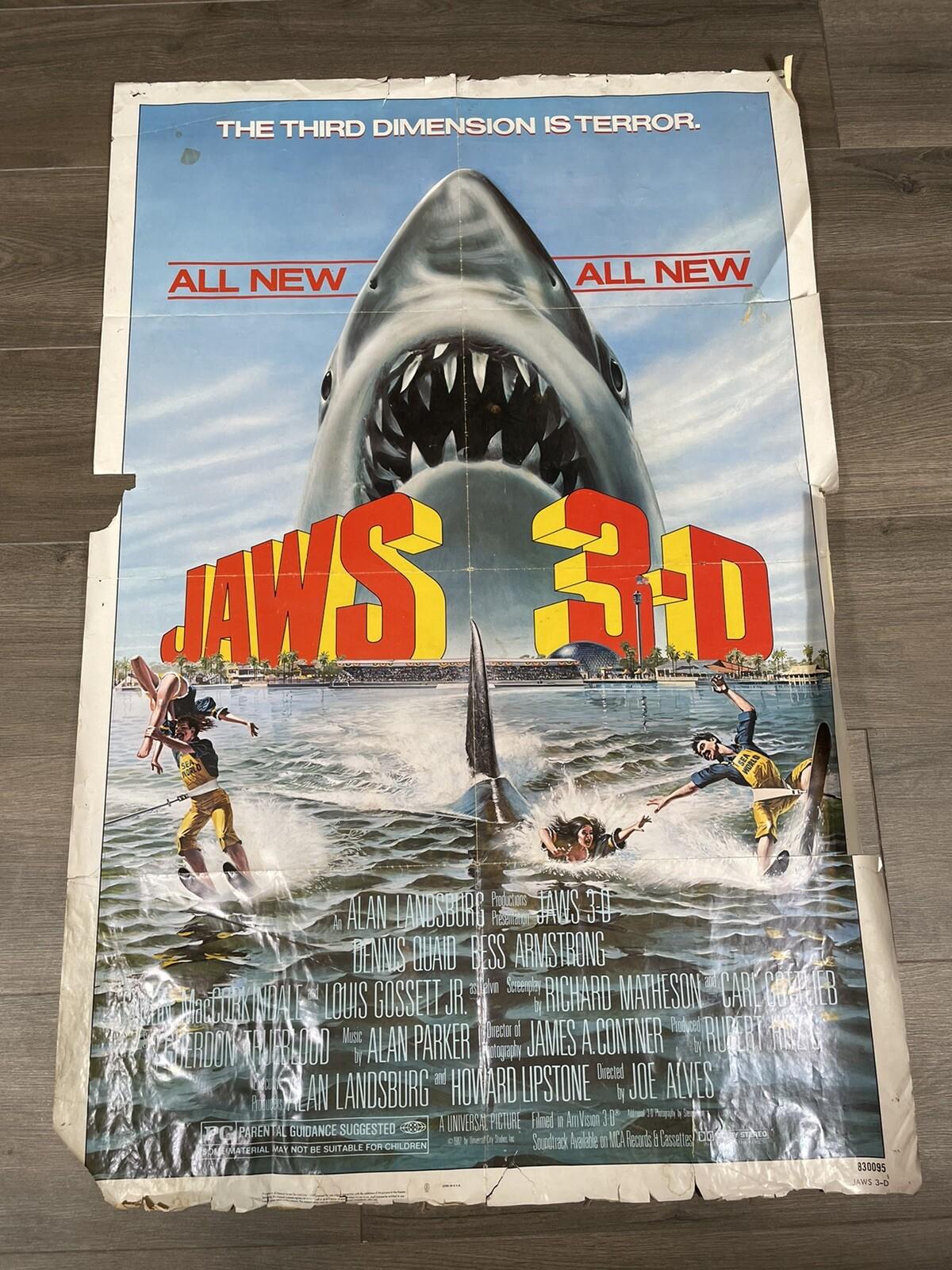 Rare Vintage JAWS 3D Original 1982 Movie Theater Poster