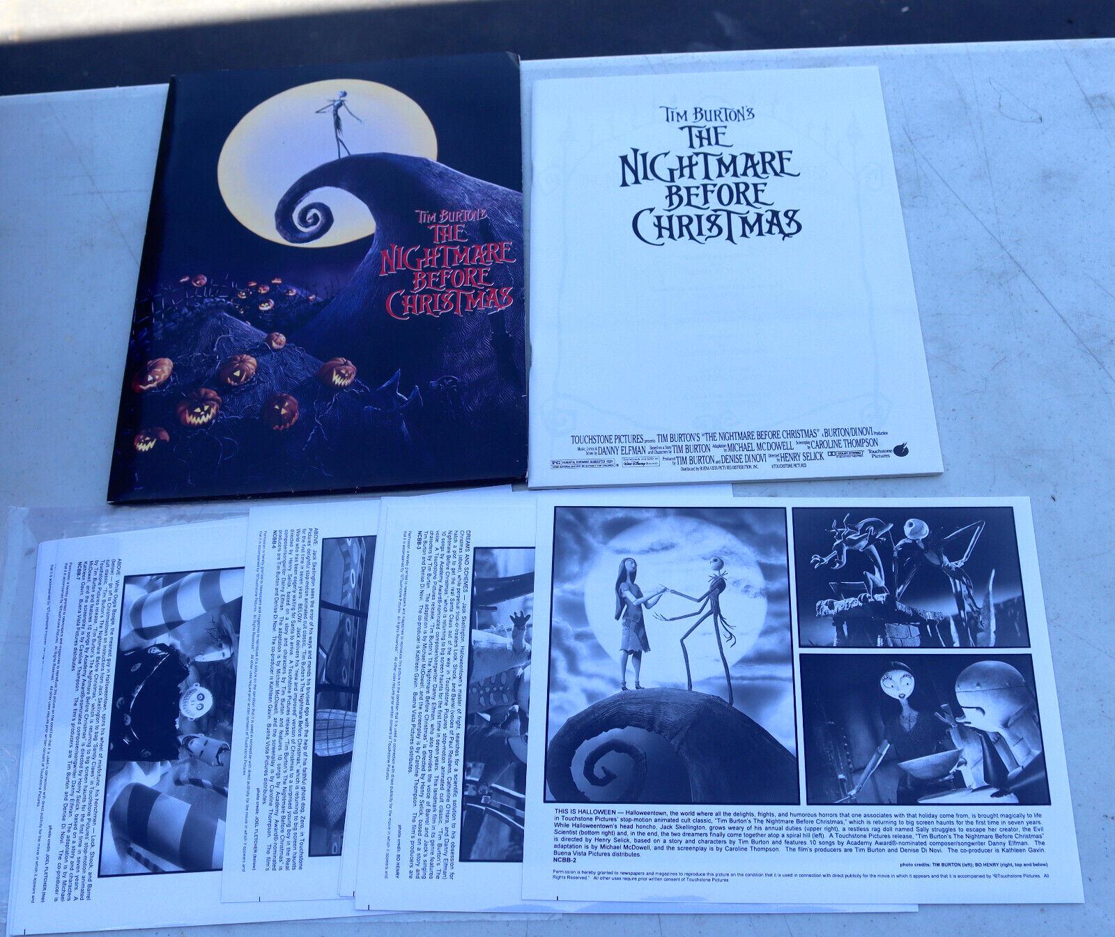Rare Tim Burton's Nightmare Before Christmas Movie Press Kit w/ 9 Photos Stills