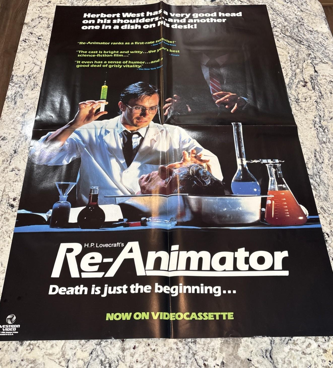 1986 Re-Animator Vintage Movie Promotional Poster 27x40 Folded One Sheet Gore