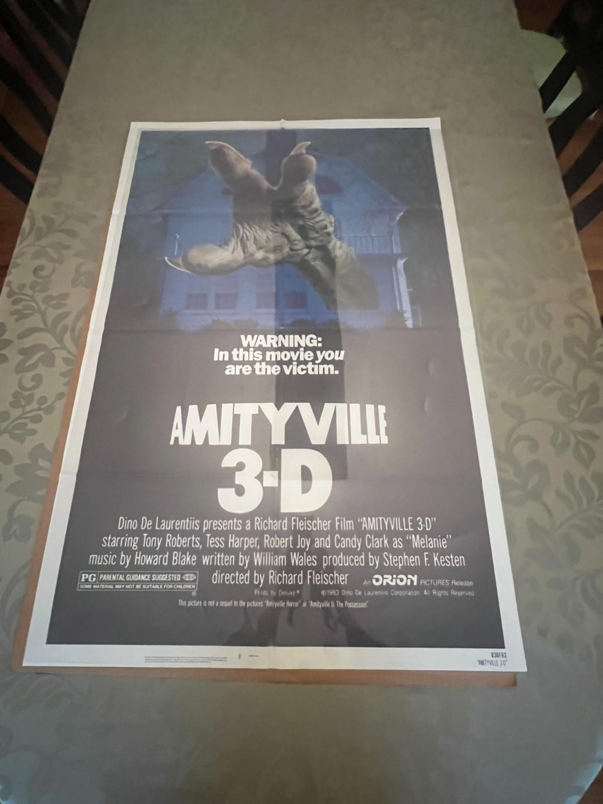 1983 AMITYVILLE 3-D ORIGINAL MOVIE POSTER 27X41 HORROR NSS 830163 TESS HARPER