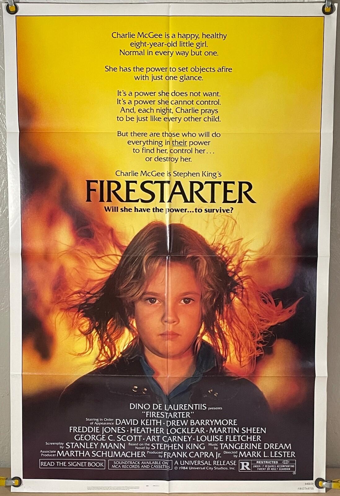 FIRESTARTER FF ORIGINAL ONE SHEET MOVIE POSTER STEPHEN KING DREW BARRYMORE 1984