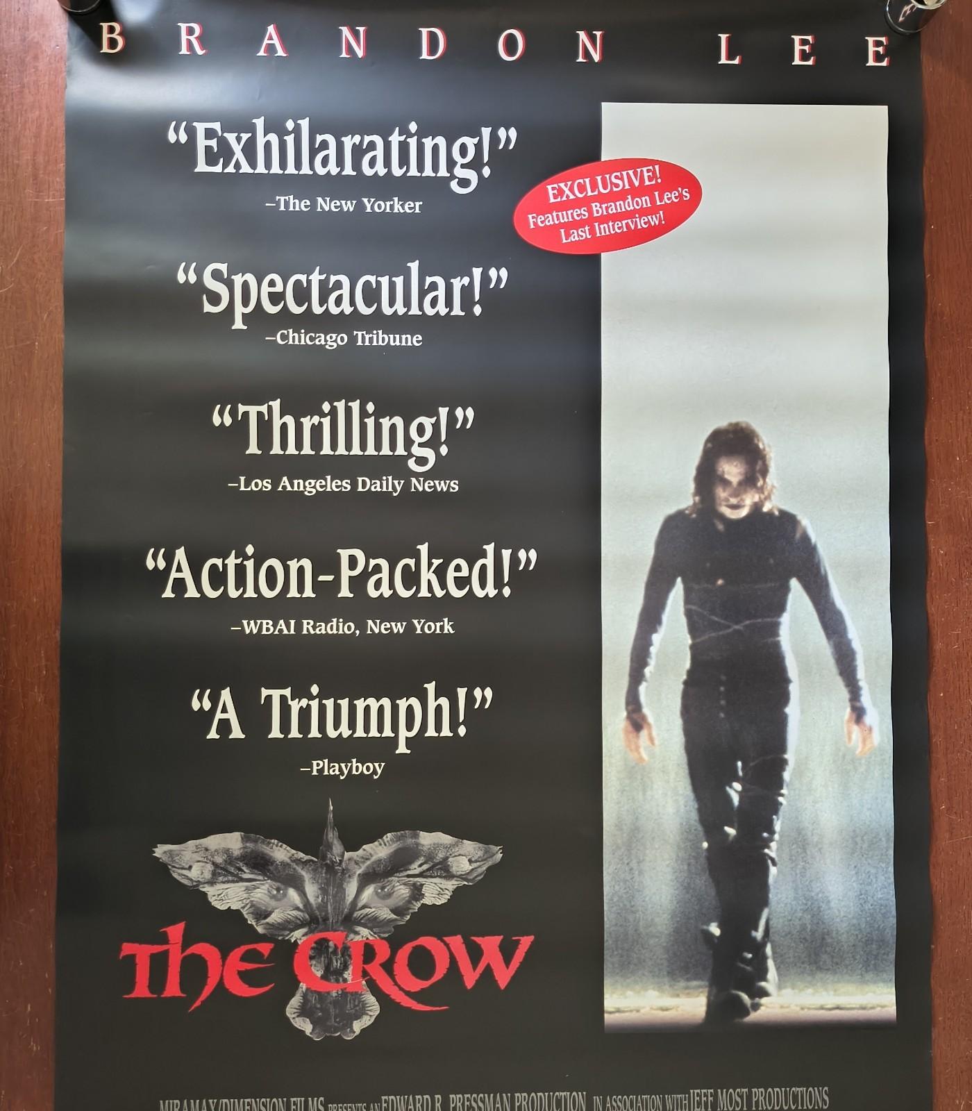 The Crow (1994) Video Store VHS Promo Poster Brandon Lee 26x40 Miramax Original