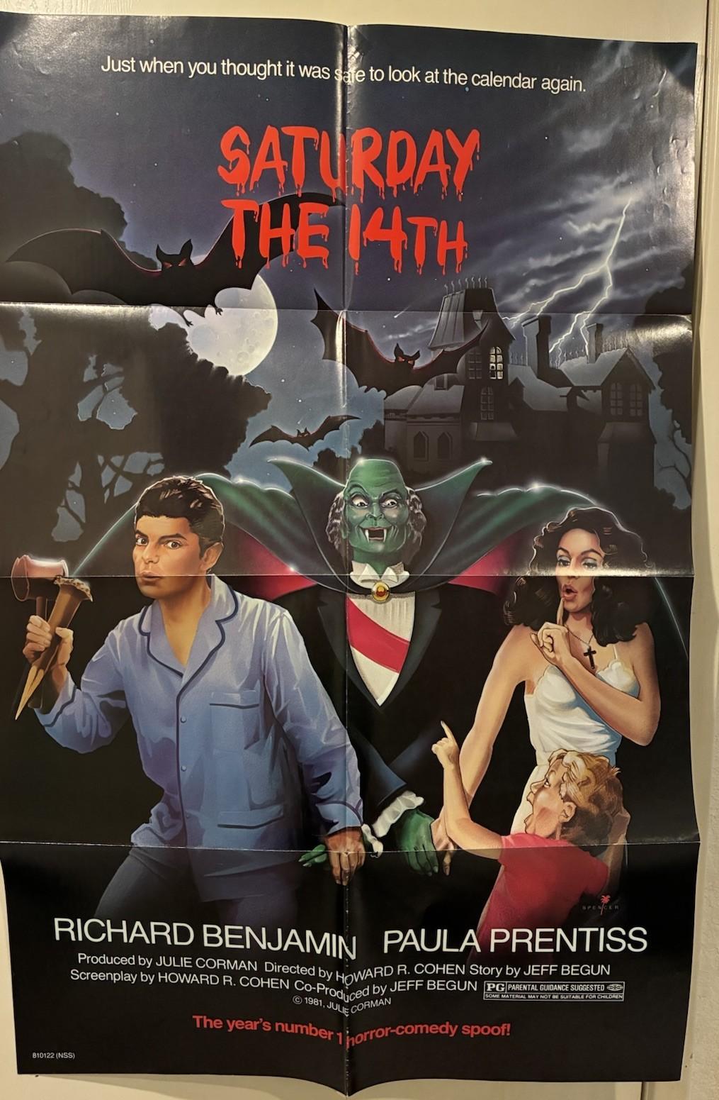 Saturday The 14th Movie Poster  Folded Original One Sheet 1981 Parody Horror