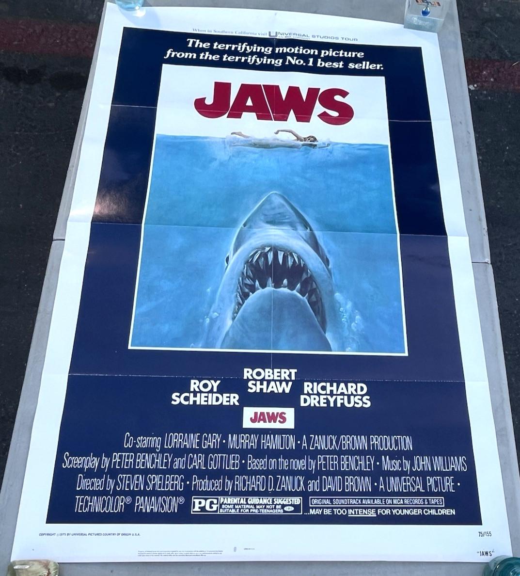 1975 Jaws Original One Sheet Movie Poster 41x27" Universal Shark Horror Kastel