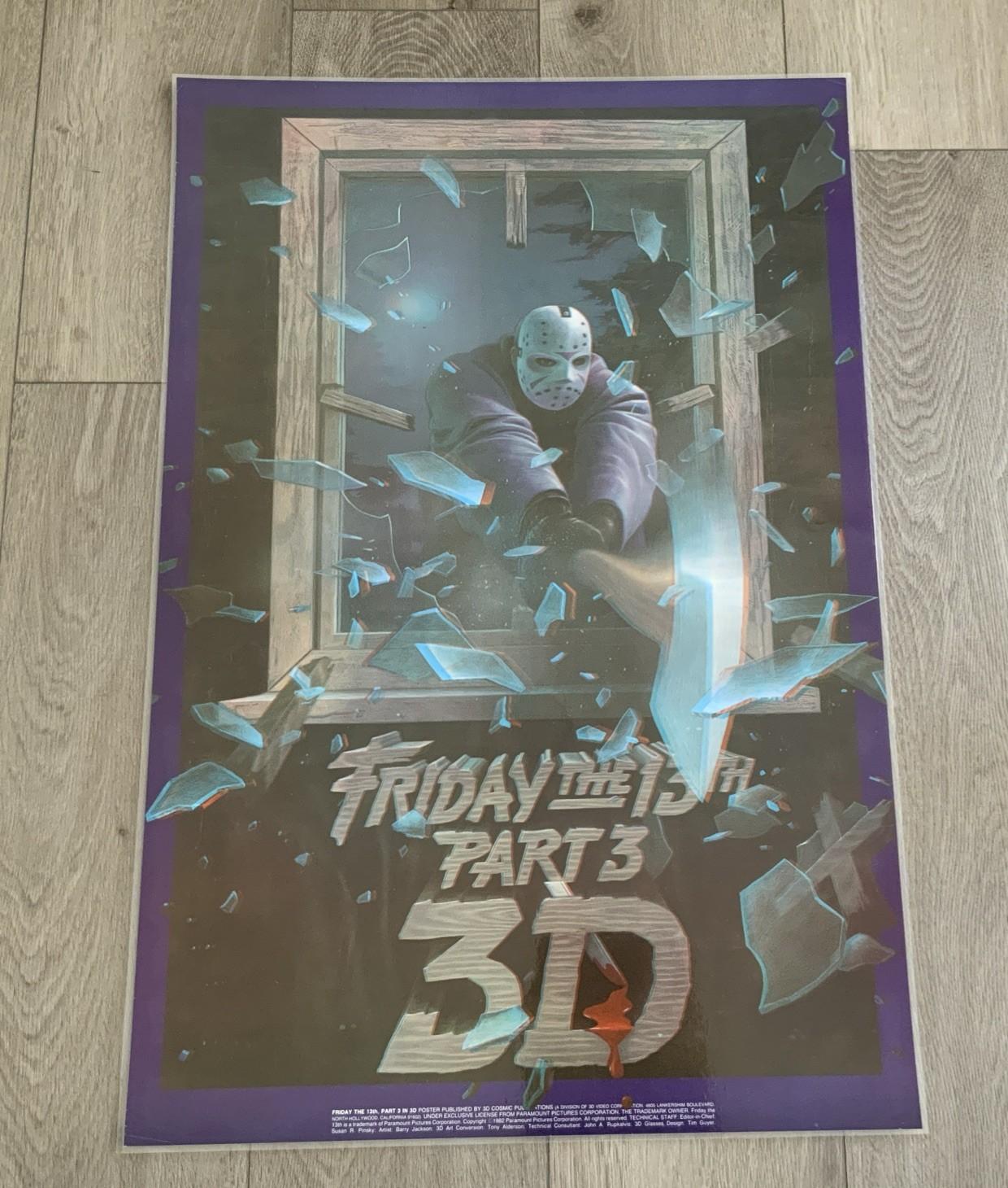 Vintage 1982 Friday The 13th Part 3 III 3D MOVIE POSTER 24x36