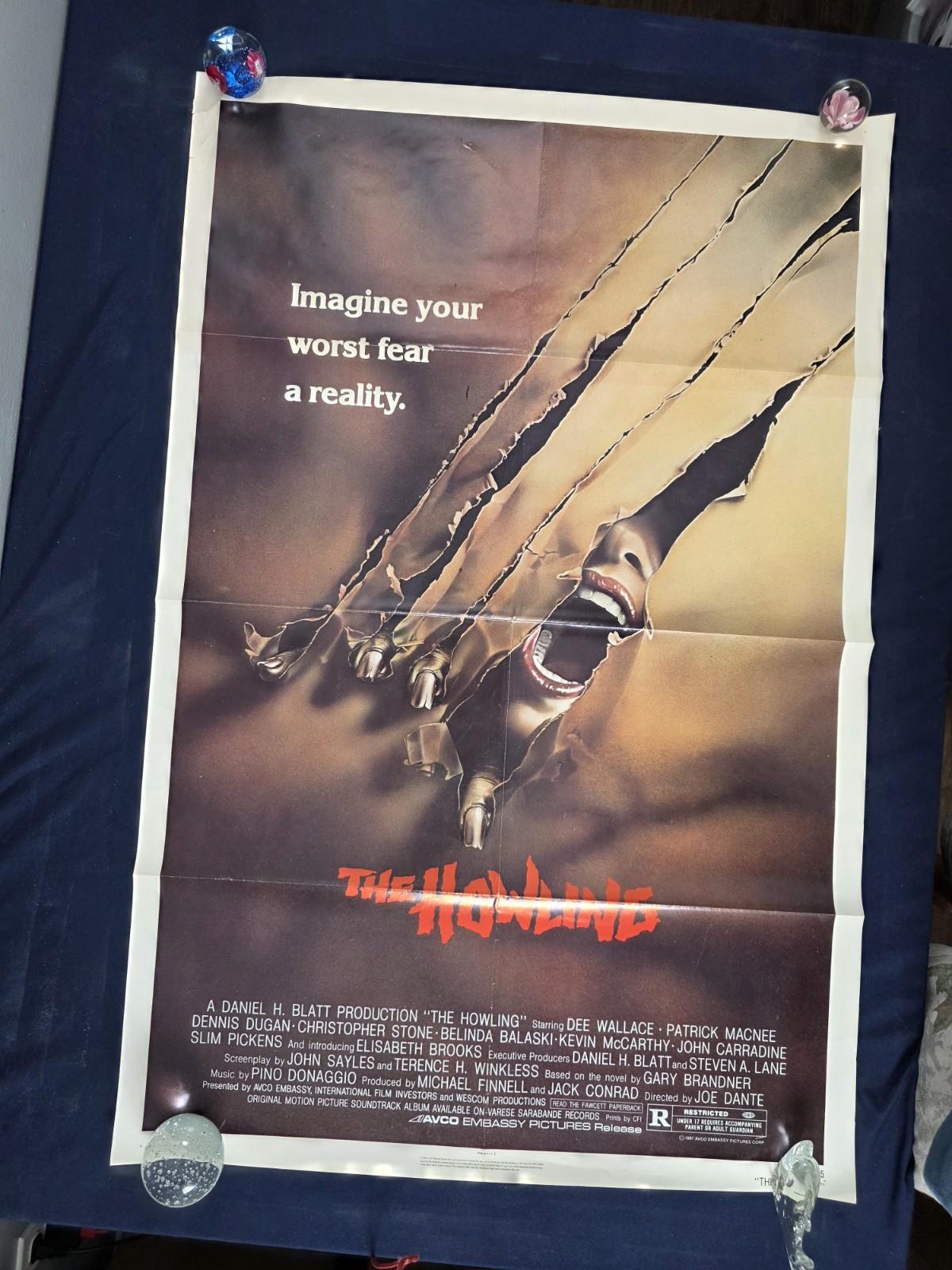 1981 THE HOWLING ORIGINAL US ONE SHEET MOVIE POSTER 27x41 JOE DANTE DEE WALLACE