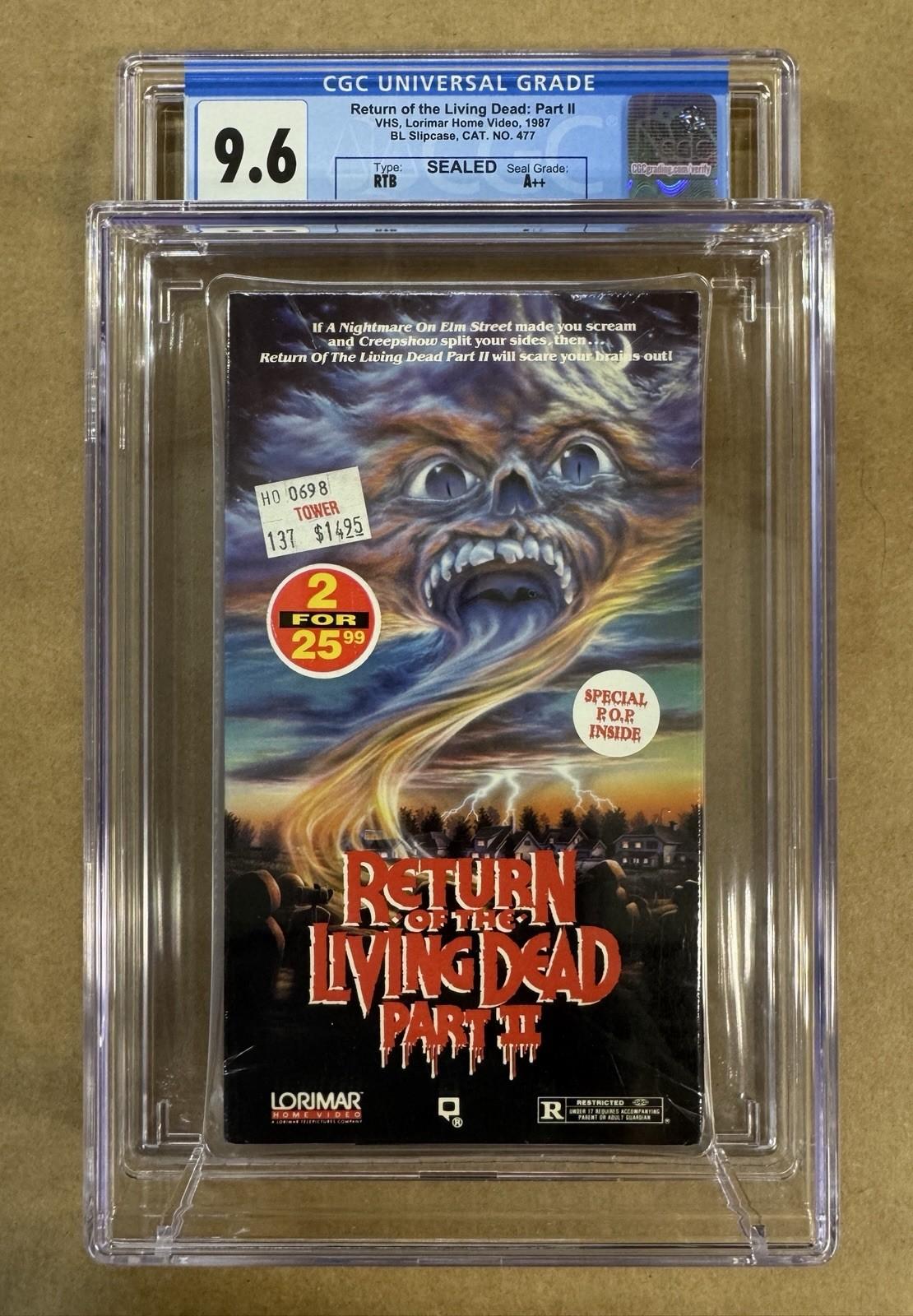 Brand  VHS  CGC 96 A  RETURN OF THE LIVING DEAD Part II  VHTF TRUE FIRST G2U