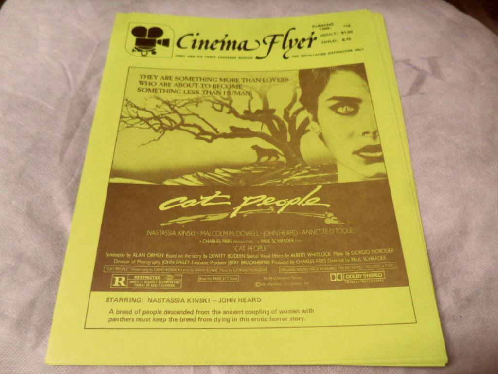 Cat People 1982 Military Base Movie Theater Promo Ad Flyer RARE Nastassja Kinski