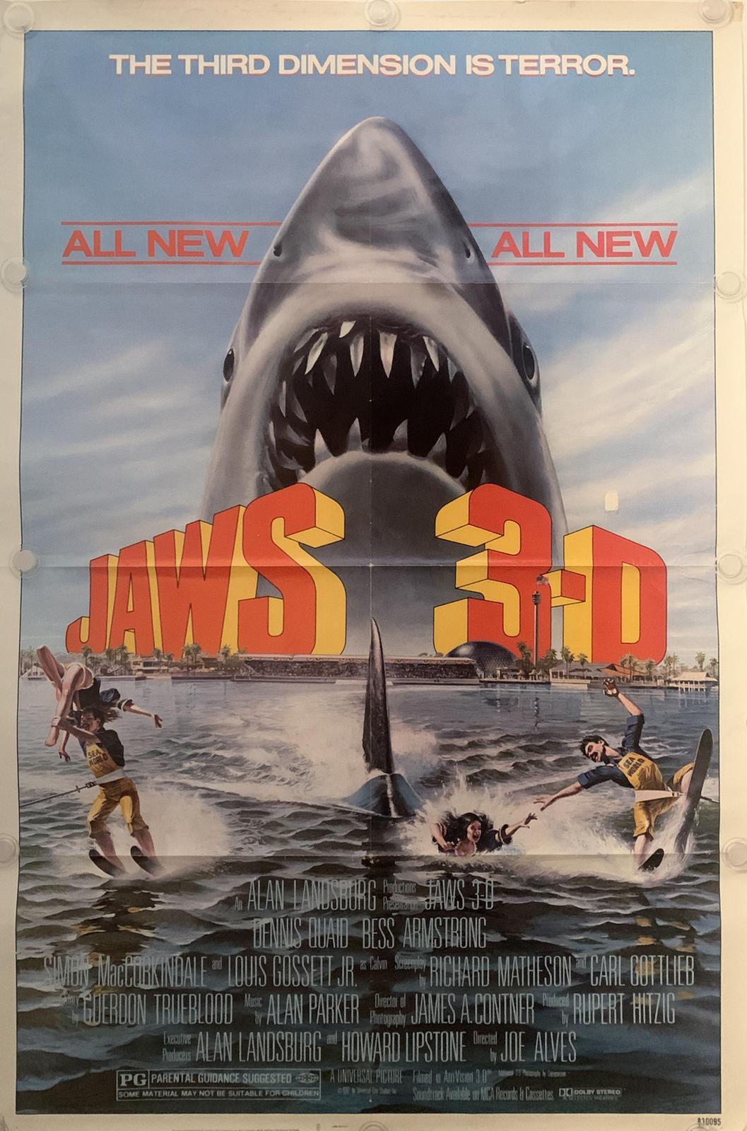JAWS 3-D Original One Sheet Movie Poster - 1983 - DENNIS QUAID