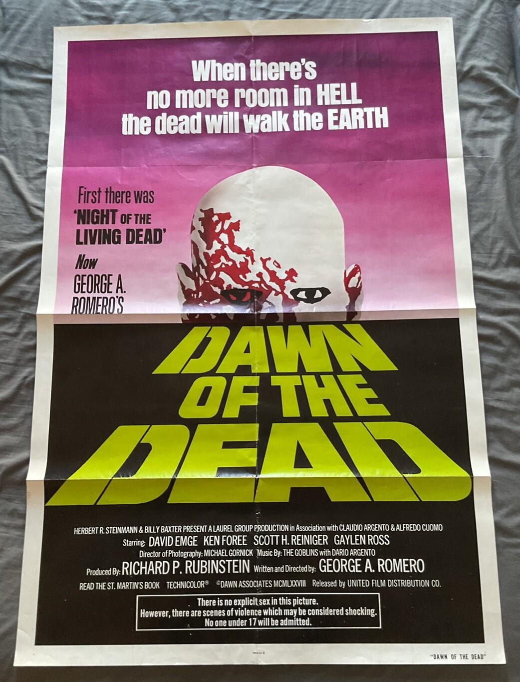 DAWN OF THE DEAD 1978 ORIGINAL US ONE SHEET POSTER ULTRA RARE GREEN TITLE LOGO