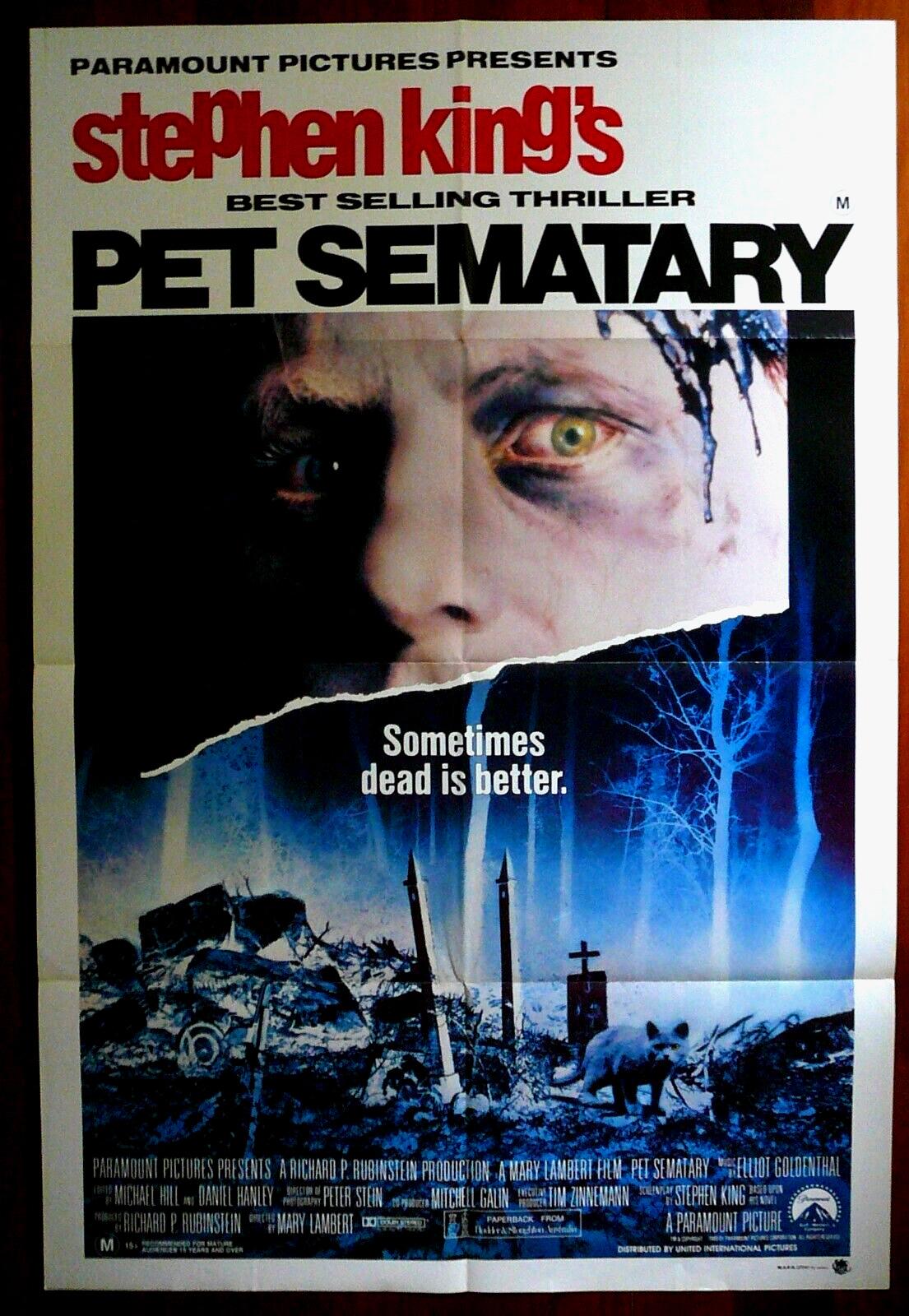 PET SEMATARY Stephen King Original 1989 Australian One Sheet Horror Movie Poster