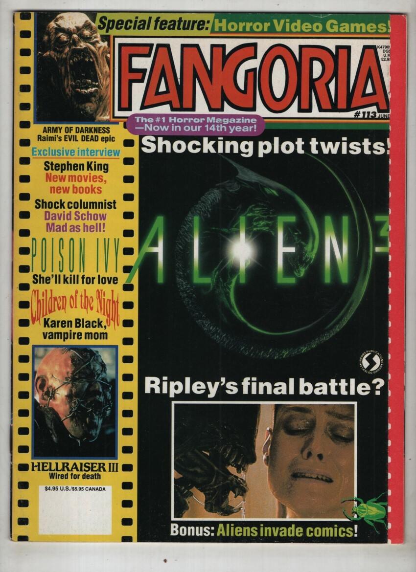 Fangoria Mag Alien 3 & Stephen King W/Pullout #113 June 1992 060421nonr