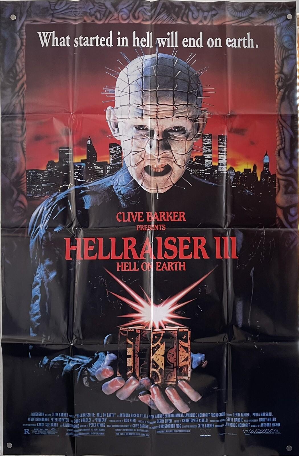 Vintage 1992 Original Hellraiser III: Hell on Earth Movie Poster (Folded)