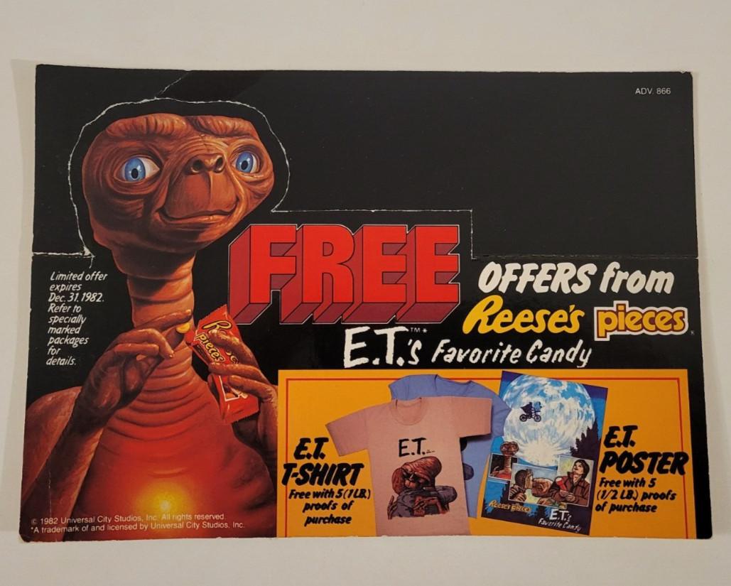 1982 E.T. Vintage REESE'S PIECES FREE OFFERS Retail STORE DISPLAY AD PROMO Rare