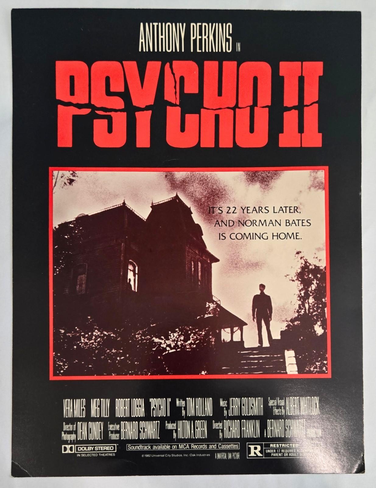 Rare Psycho II 1983 Promitonal Movie Double Side Poster Perkins Original