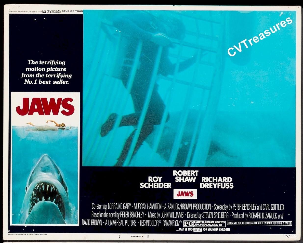 JAWS, Original Release Vintage Movie Poster Lobby Card 1975 Shark  #1